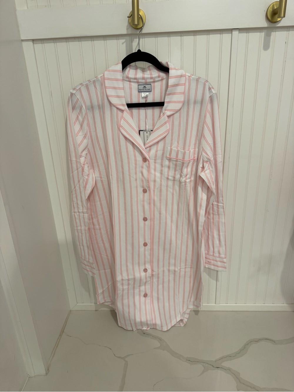 Petite Plume Pink Stripe Button-Front Sleep Shirt
